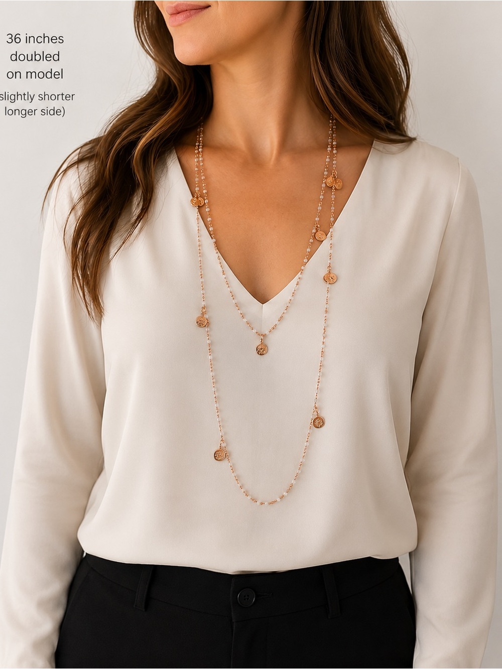Henri Bendel Rose Gold toned Disc Necklace, 36 inches - Picture 2 of 4